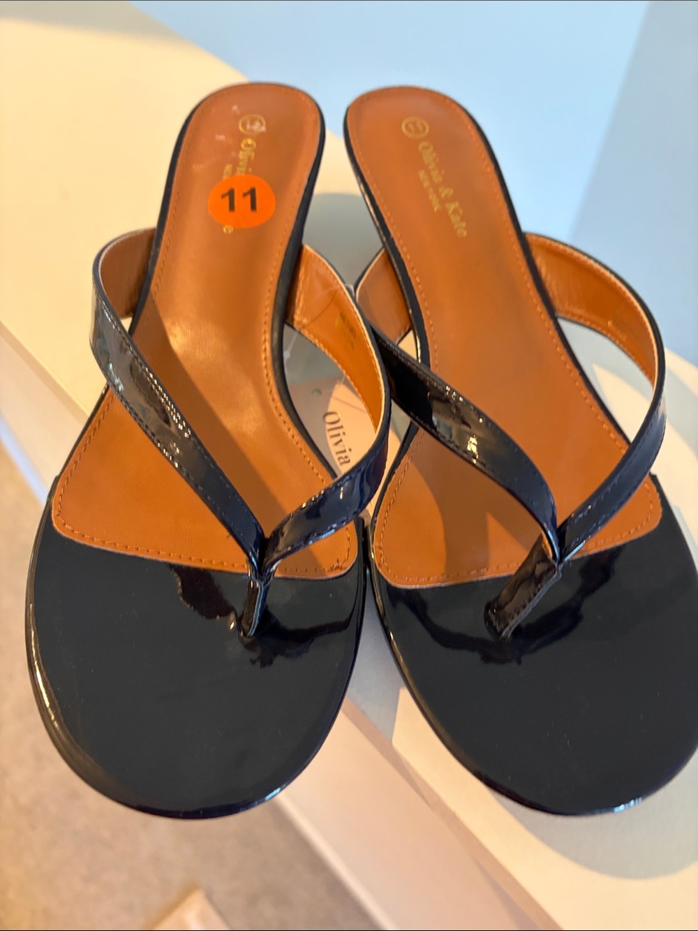 Olivia & Kate Navy Blue Patent Thong Sandals